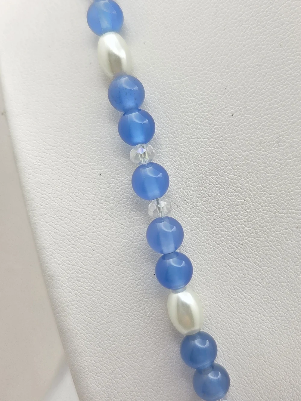 Blue Glass Beaded Faux Pearl & Crystal Accent Strand Necklace - 19